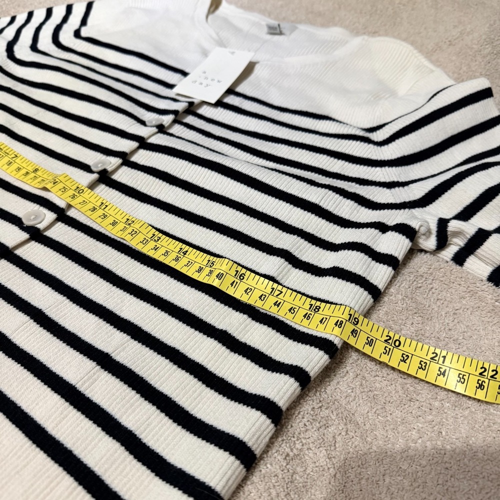 A New Day Cardigan Women XL Cream Black Striped Ribbed Knit Button Front Sweater - Picture 10 of 12